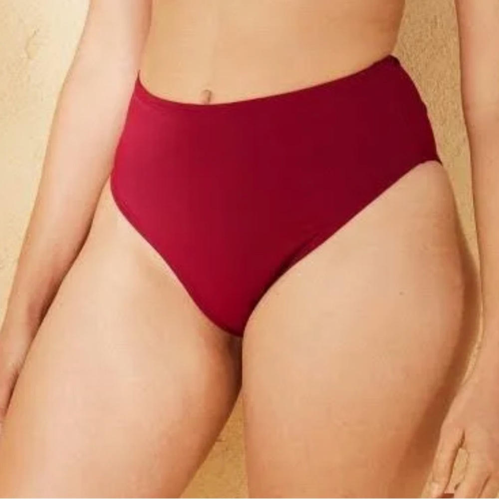 Zaful Women's High Waisted High Leg Cheeky Red Bikini Bottom Size Small